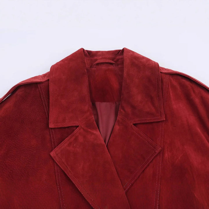 Women's oversized suede-look bomber jacket with large shawl collar, double-breasted and elastic hem Mune Fashion