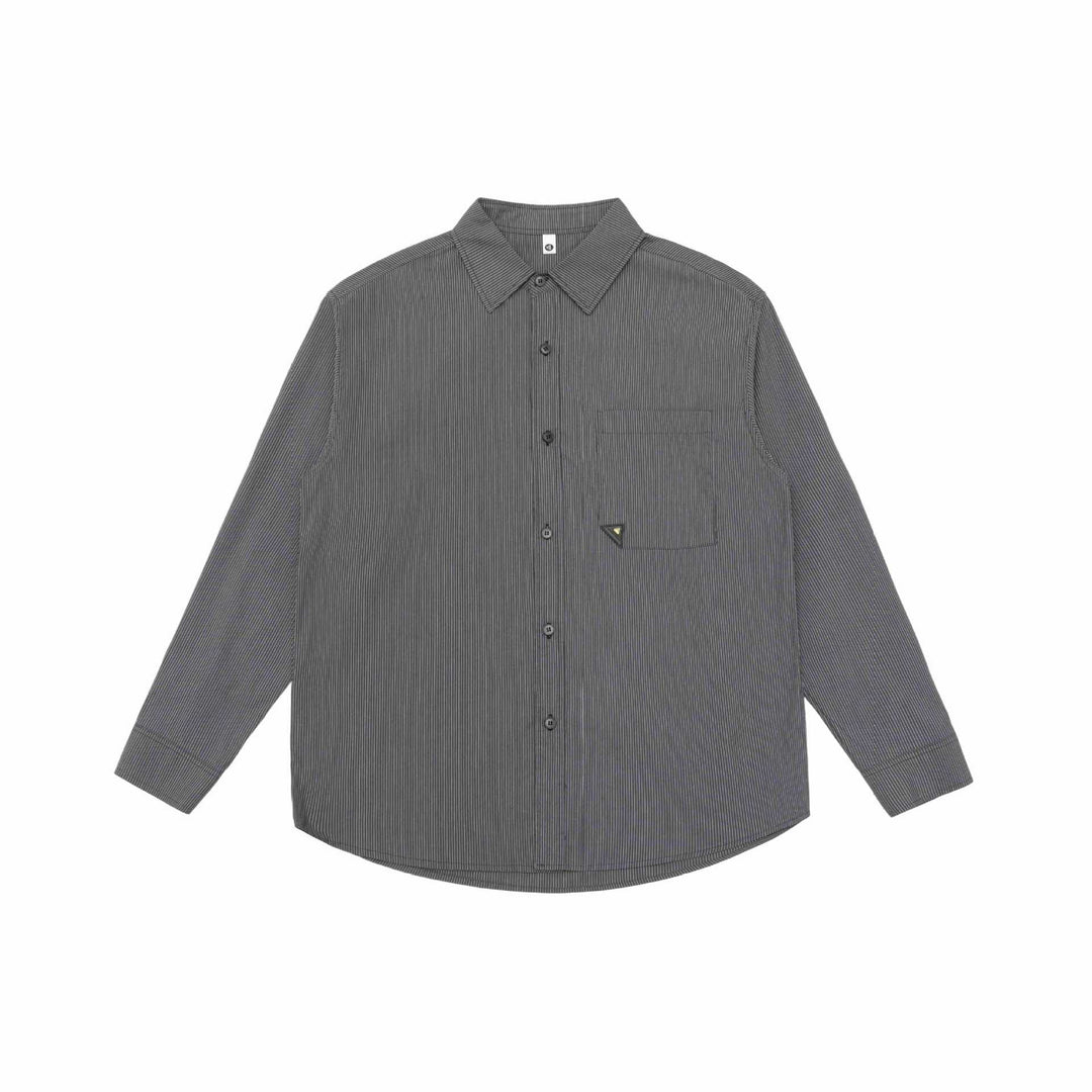 Men's Loose Striped Cotton Shirt with Chest Pocket and Kent Collar Mune Fashion