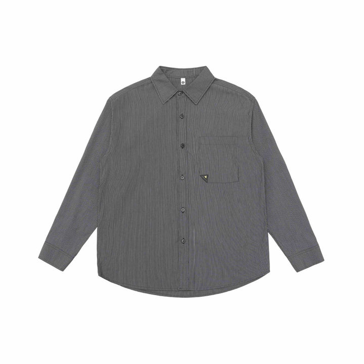Men's Loose Striped Cotton Shirt with Chest Pocket and Kent Collar Mune Fashion