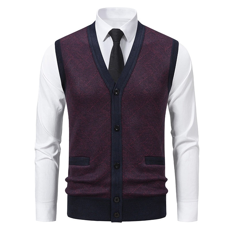 Men's fine-knit vest with V-neck, button placket and diamond pattern Mune Fashion