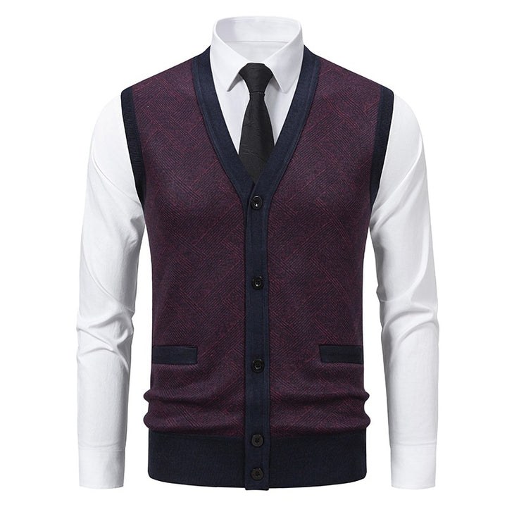 Men's fine-knit vest with V-neck, button placket and diamond pattern Mune Fashion