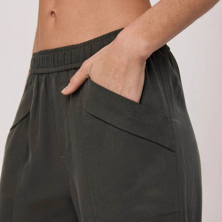 Women Relax Jogger Pants with High Elastic Waistband and Patch Pockets Mune Fashion