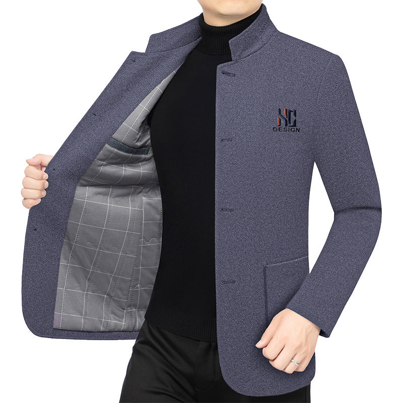 Men's Semi-Lined Blazer with Mandarin Collar made of Structured Wool Blend Mune Fashion