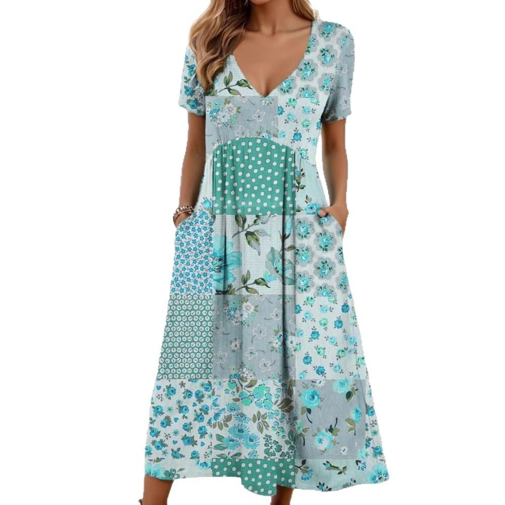 Ladies Maxi Dress with Floral Patchwork Design Mune Fashion