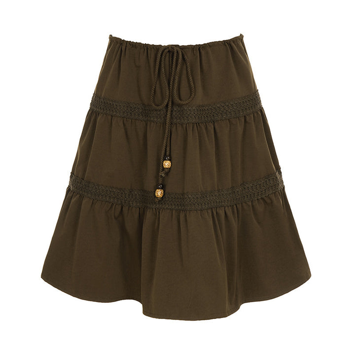 Women's tiered skirt with crochet trims and drawstring Mune Fashion