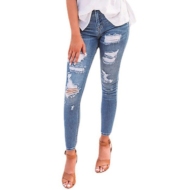 Women's high-waisted Ripped Skinny Jeans with Stretch, Five-Pocket and shaping fit Mune Fashion
