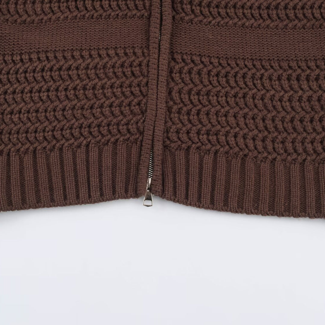 Women's chunky knit cardigan with zipper and faux fur hood Mune Fashion