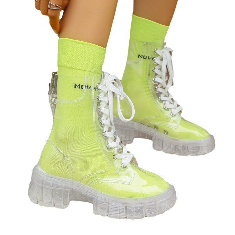 Women Transparent Platform High-Top Boots with Colored Insole Mune Fashion