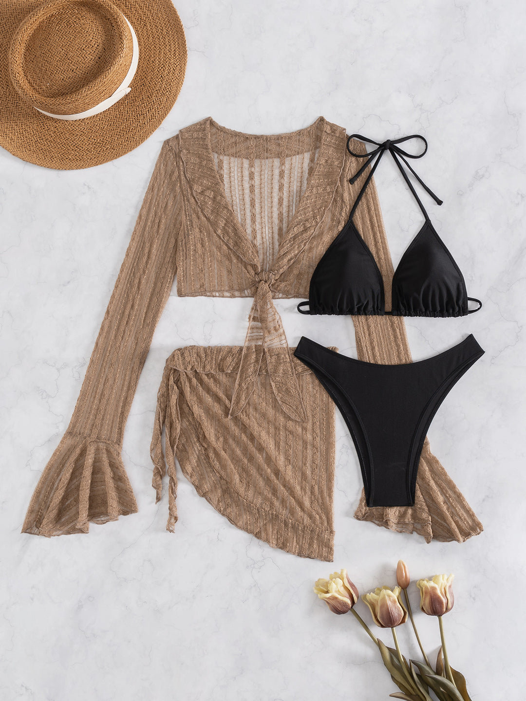 Women's bikini set with transparent top, high-waisted bottom, and airy skirt Mune Fashion