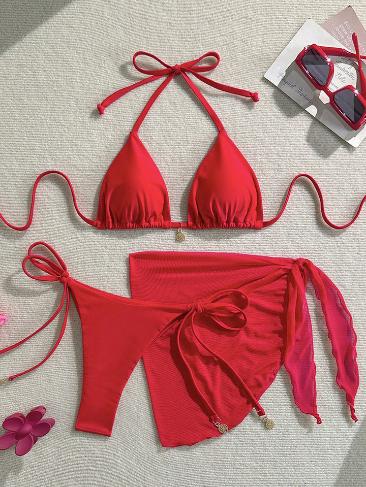 Ladies triangle bikini set with playful wrap skirt and adjustable straps Mune Fashion
