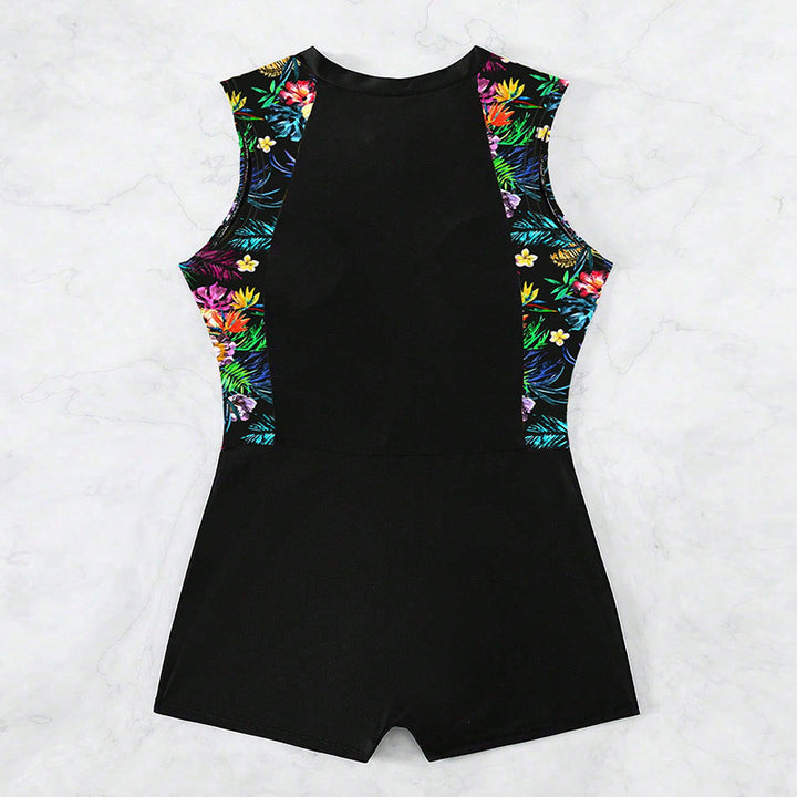 Ladies Stylish Swimsuit with Floral Pattern and Zipper Mune Fashion