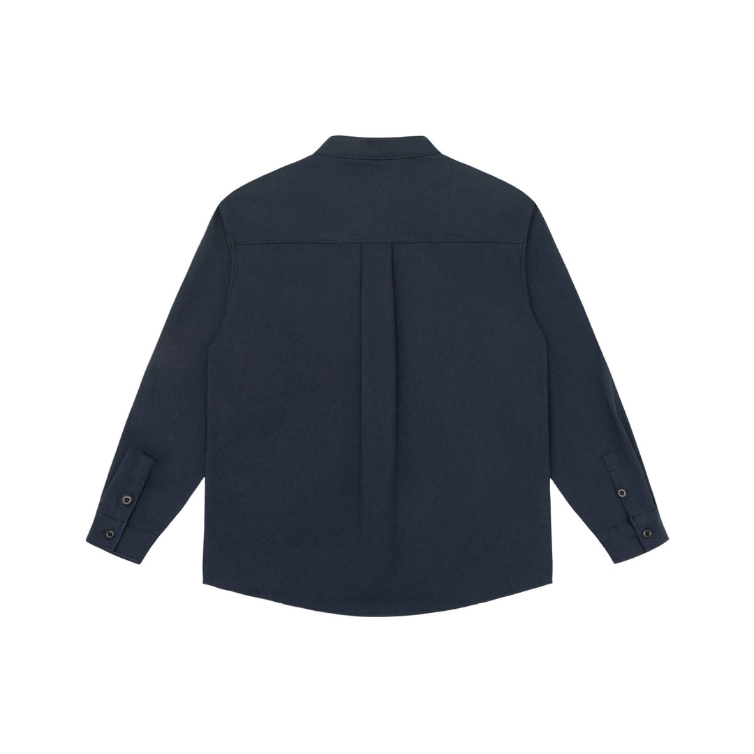 Unisex shirt jacket with stand-up collar, concealed button placket, and patch breast pockets Mune Fashion