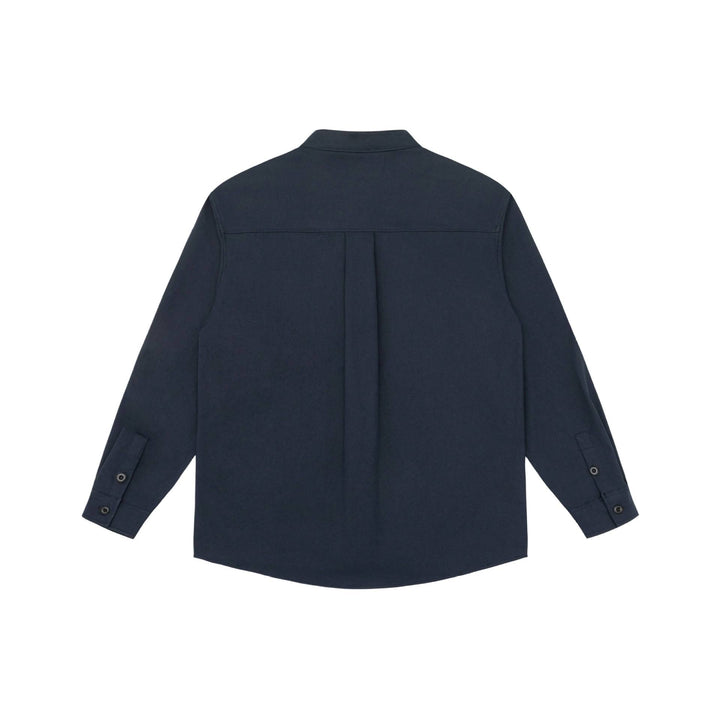 Unisex shirt jacket with stand-up collar, concealed button placket, and patch breast pockets Mune Fashion