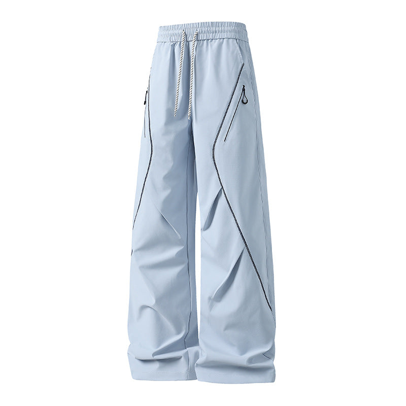 Men's Loose Utility Jogging Pants made of Functional Nylon with Drawstring, Zipper Pockets & Contrast Stitching Mune Fashion