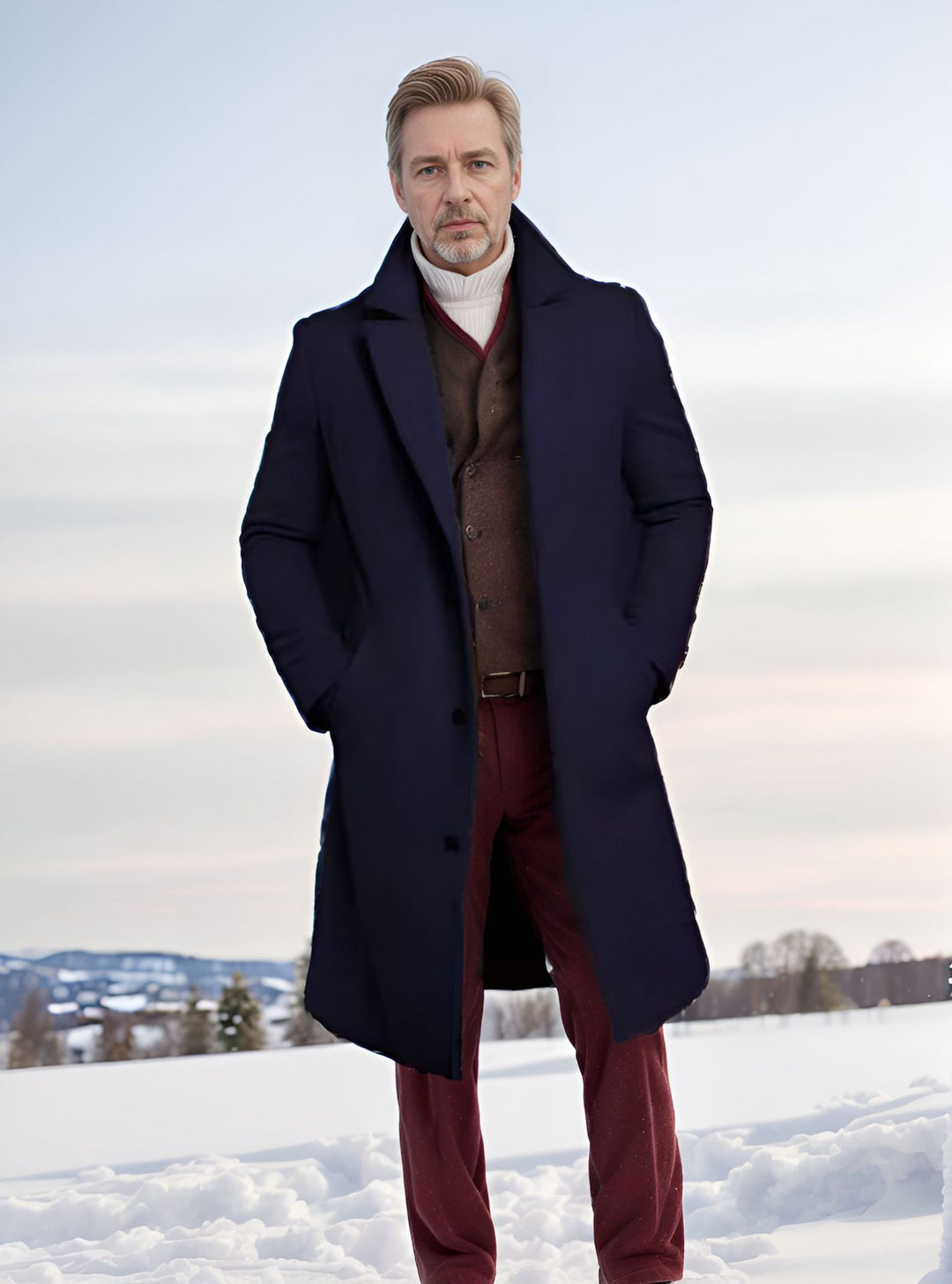 Men's long wool blend coat with bouclé texture, tailored silhouette and classic lapel Mune Fashion