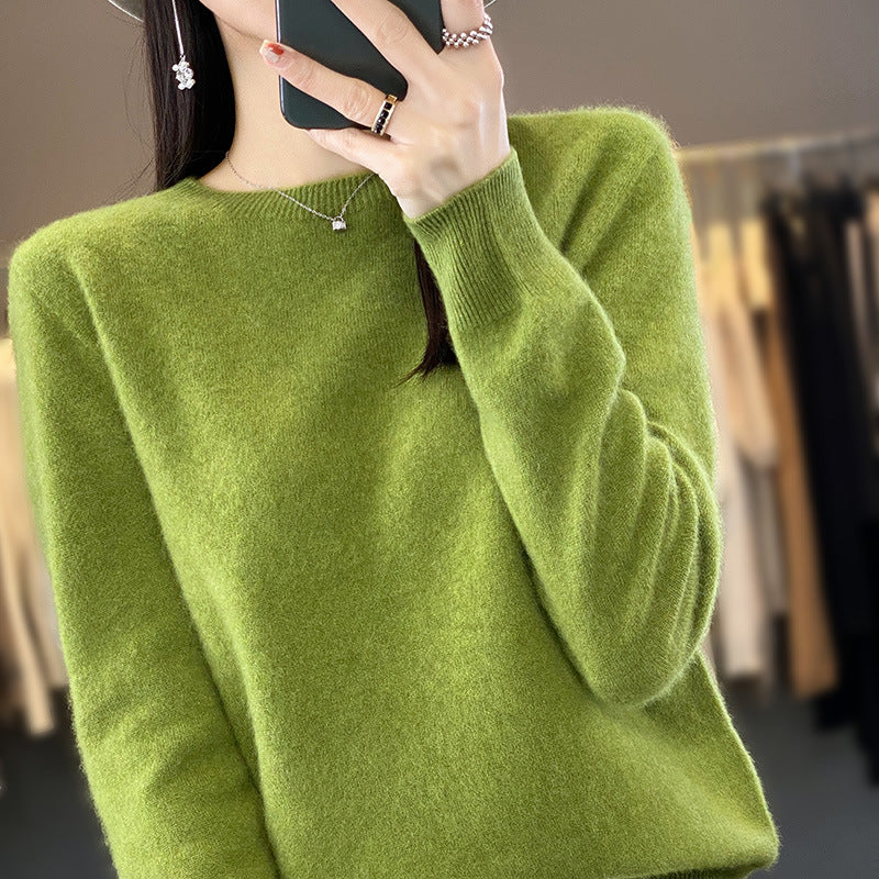 Ladies luxurious fine knit round neck sweater with soft fluffy finish and narrow cuff shape Mune Fashion