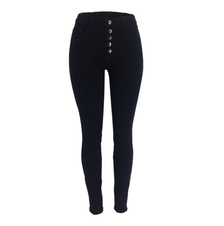 Women's high-waisted skinny jeans with visible button placket and figure-enhancing stretch Mune Fashion