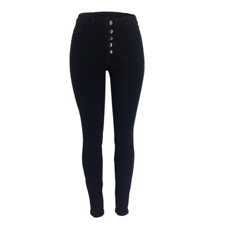 Women's high-waisted skinny jeans with visible button placket and figure-enhancing stretch Mune Fashion