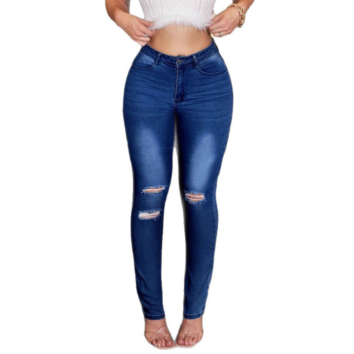 Women High-Waisted Bootcut Denim Jeans with Sculpting Effect and Knee Rips Mune Fashion