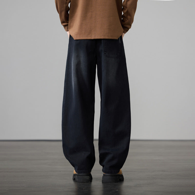 Men's Wide Cotton Drawstring Pants in Vintage Wash Look Mune Fashion