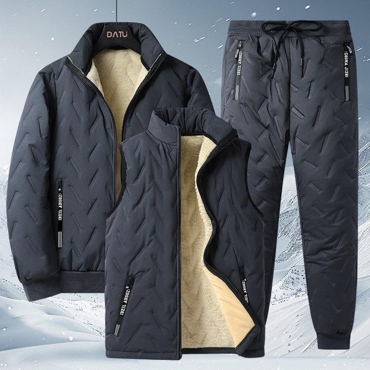Men's three-piece thermo fleece-lined leisure and outdoor set with quilted jacket vest and joggers Mune Fashion