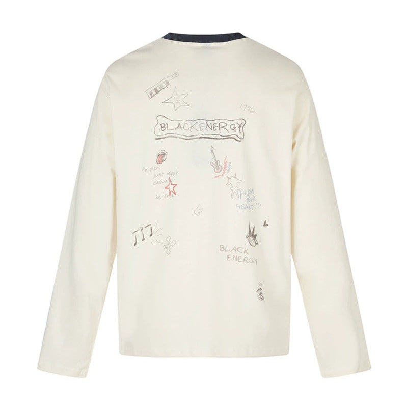 Women's long-sleeve shirt with comic guitar print, glitter detail, and contrast collar Mune Fashion