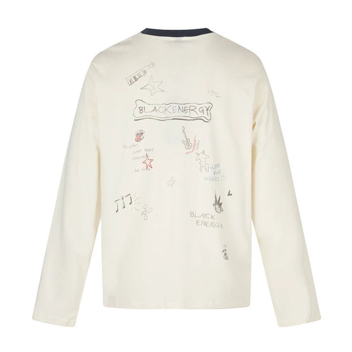 Women's long-sleeve shirt with comic guitar print, glitter detail, and contrast collar Mune Fashion