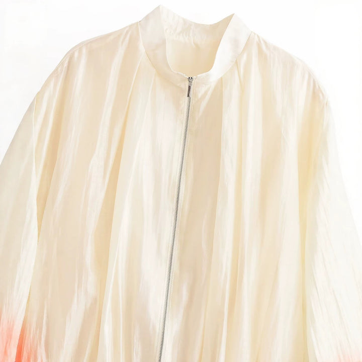 Women's Lightweight Transparent Cropped Bomber Jacket made of Silky Shiny Material with Zipper Mune Fashion