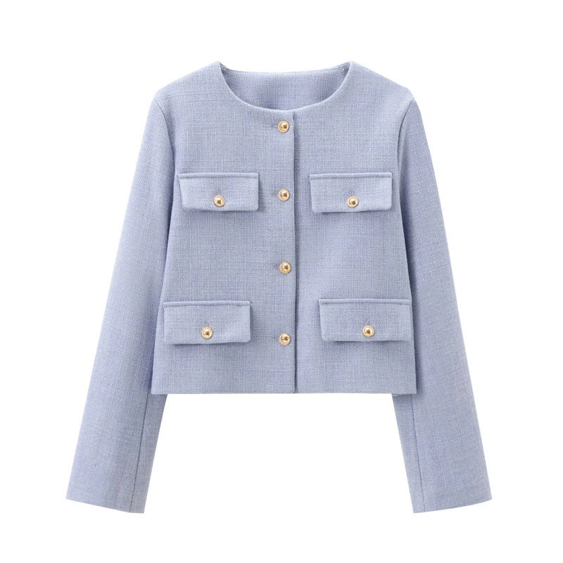Women's Stylish Short Jacket with Flap Pockets
