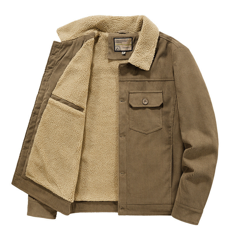 Men's fine cord trucker jacket with continuous Sherpa lining and front flap pocket Mune Fashion
