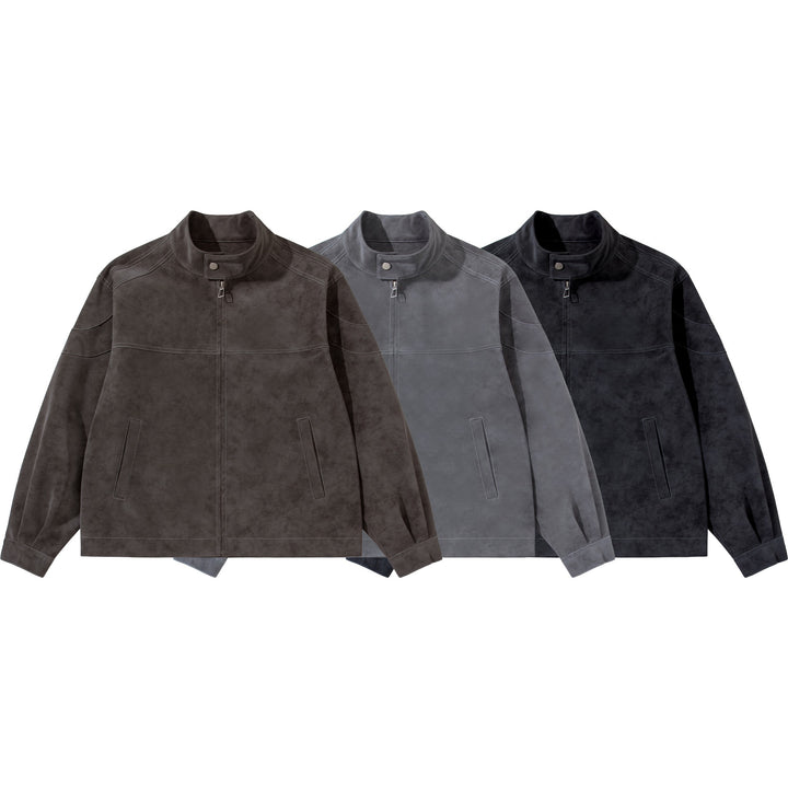 Men's short blouson in suede look with stand-up collar and concealed zipper Mune Fashion