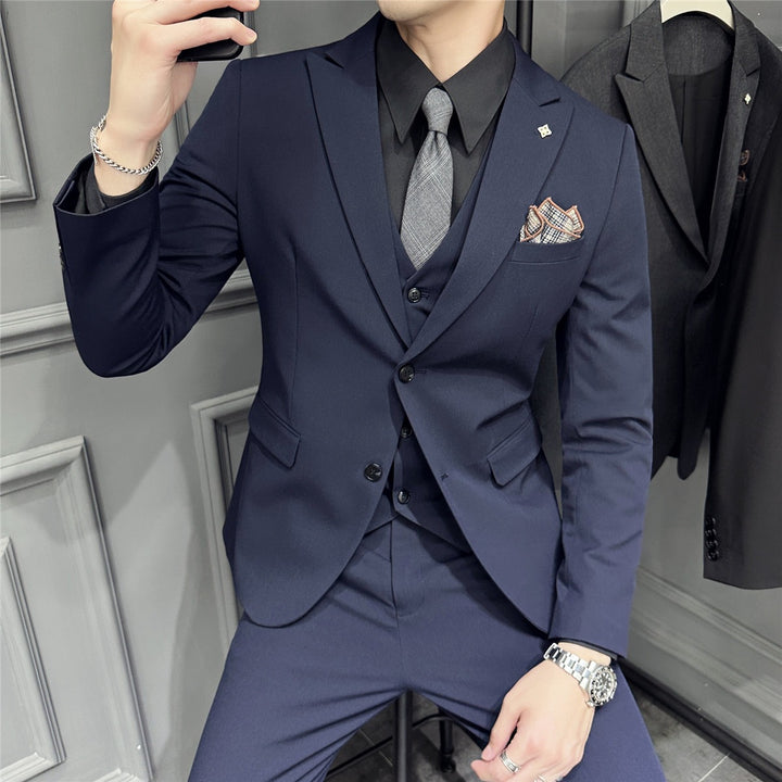Men's Slim-Fit Business Suit with Vest, Narrow Lapel and Fine Texture Mune Fashion