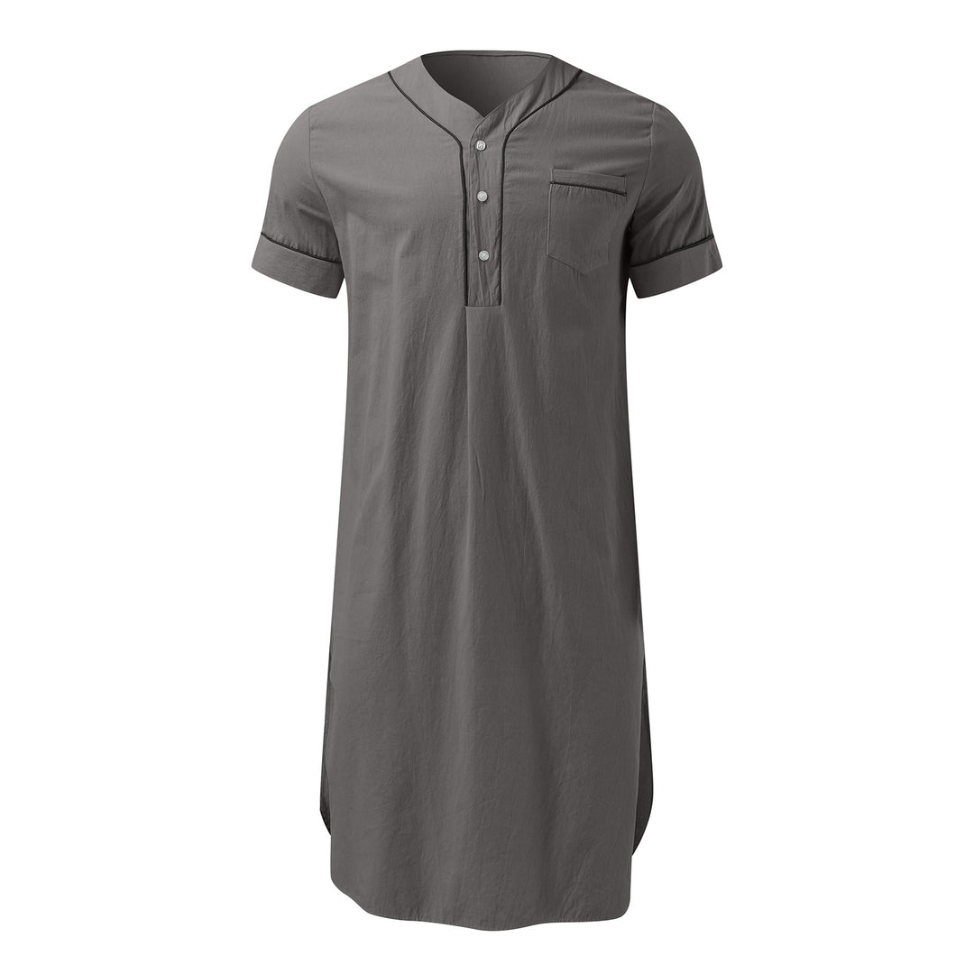 Men's knee-length nightshirt with short sleeves, concealed button placket and breast pocket Mune Fashion