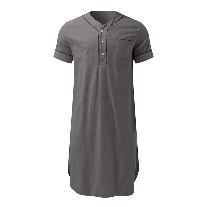 Men's knee-length nightshirt with short sleeves, concealed button placket and breast pocket Mune Fashion