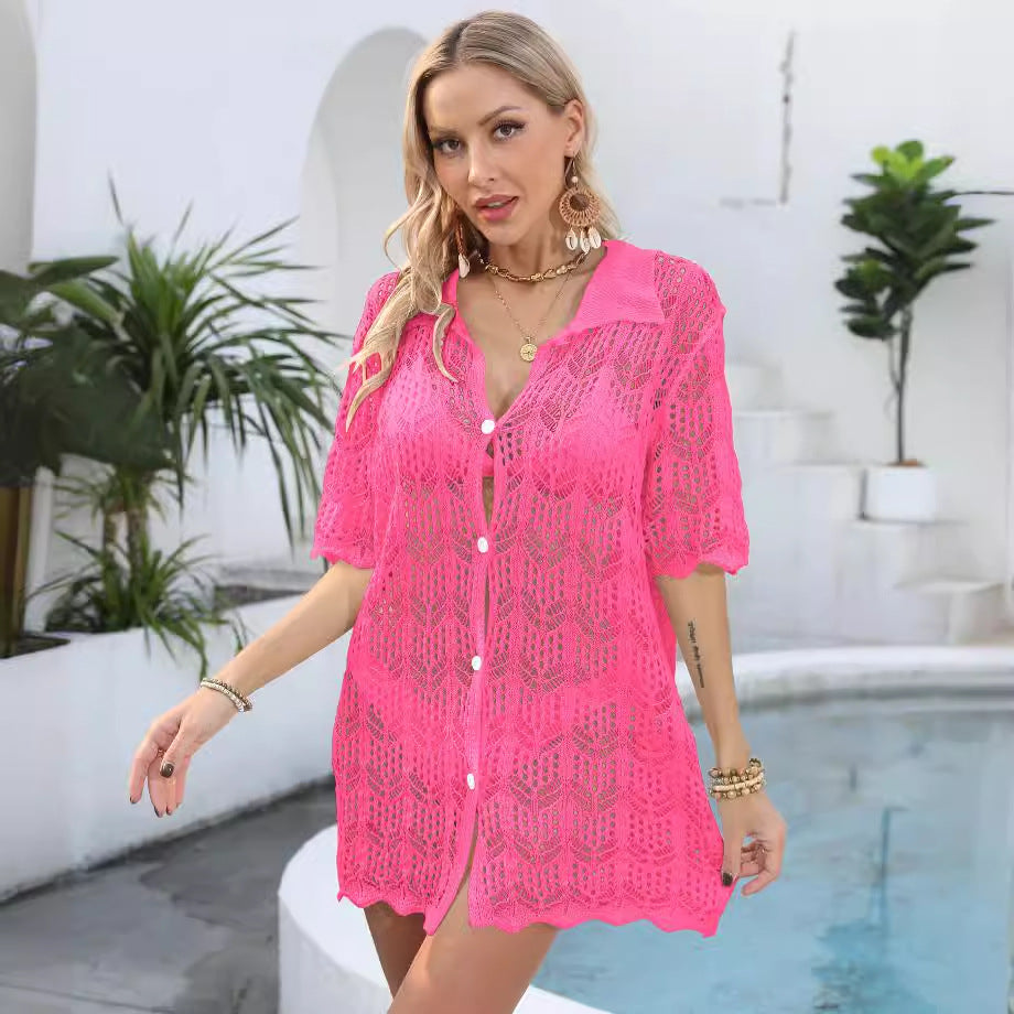 Women's crocheted beach cover-up with stylish hole pattern Mune Fashion