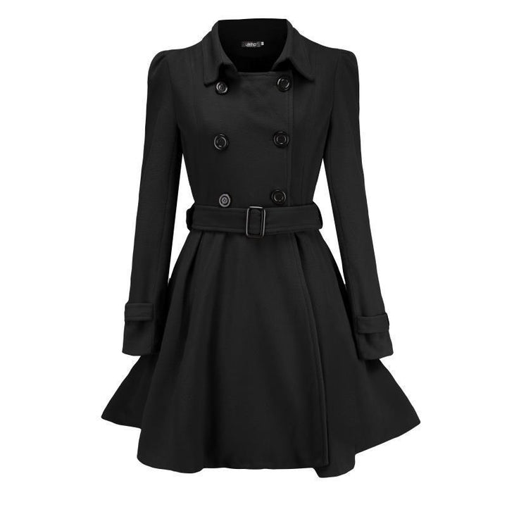Women's tailored double-breasted coat with flared skirt, tailored belt, and structured shoulders Mune Fashion