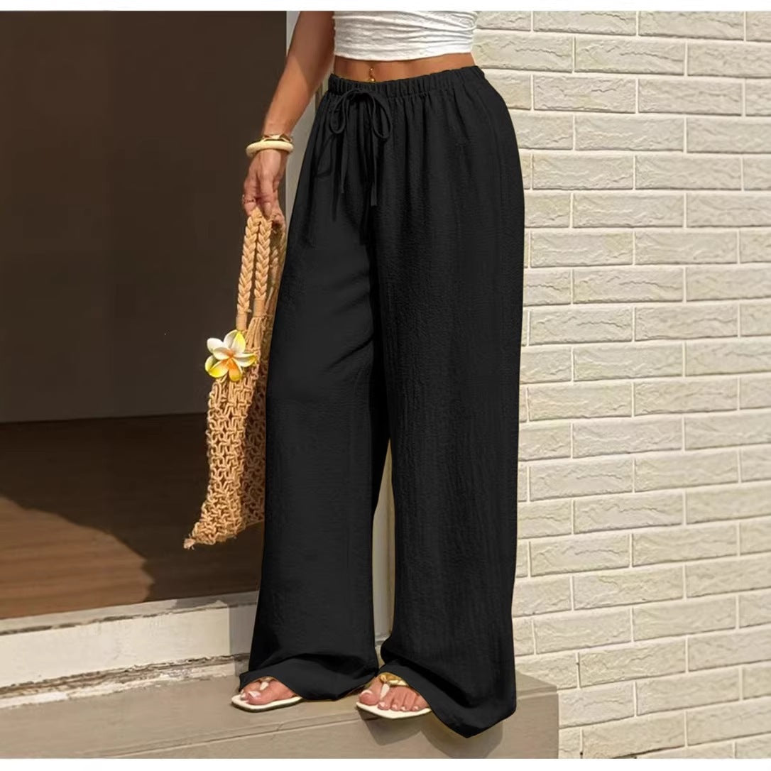 Women's Lightweight Linen Pants with Wide Leg and Drawstring Mune Fashion