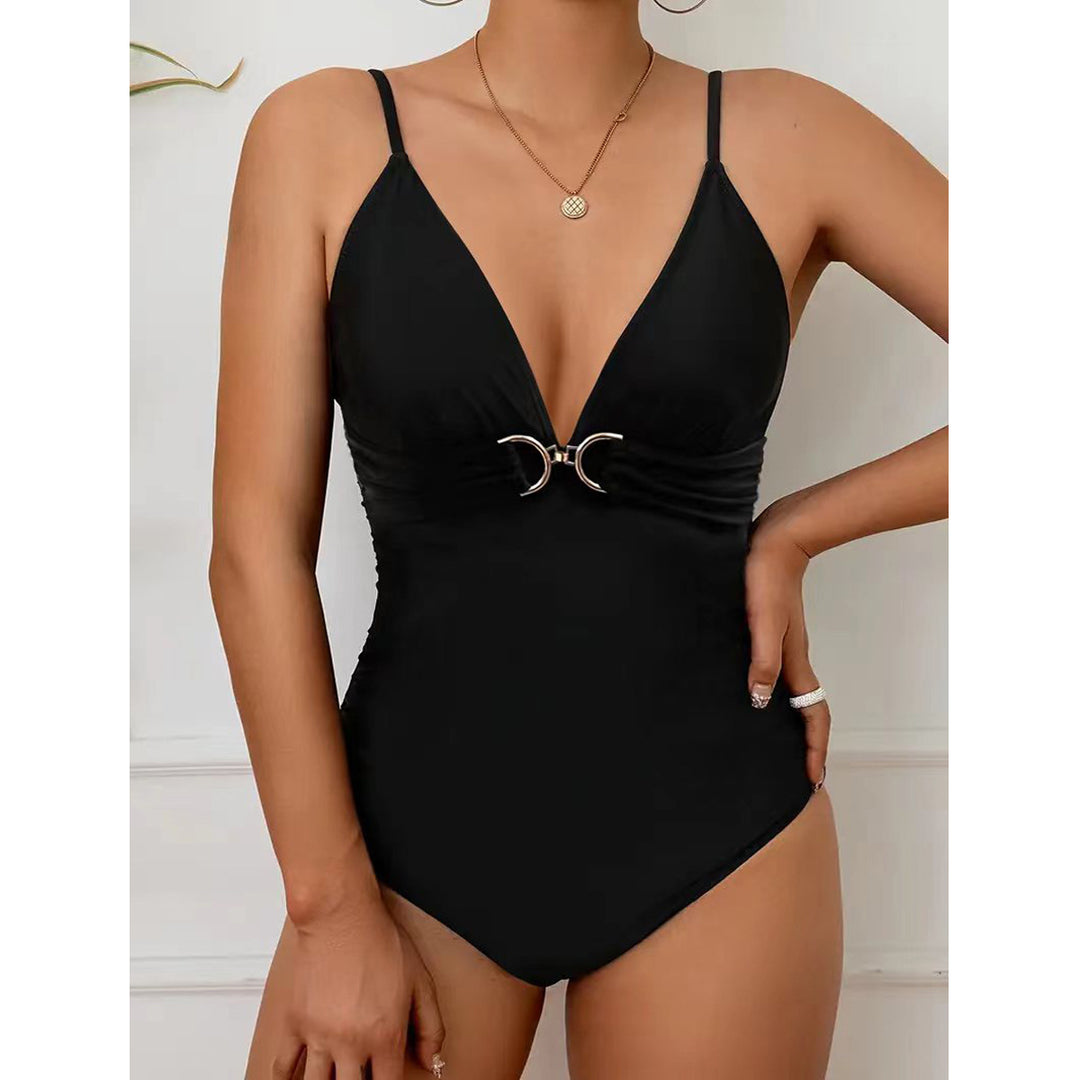 Ladies Elegant One-Piece Swimsuit with V-Neck and Decorative Details Mune Fashion