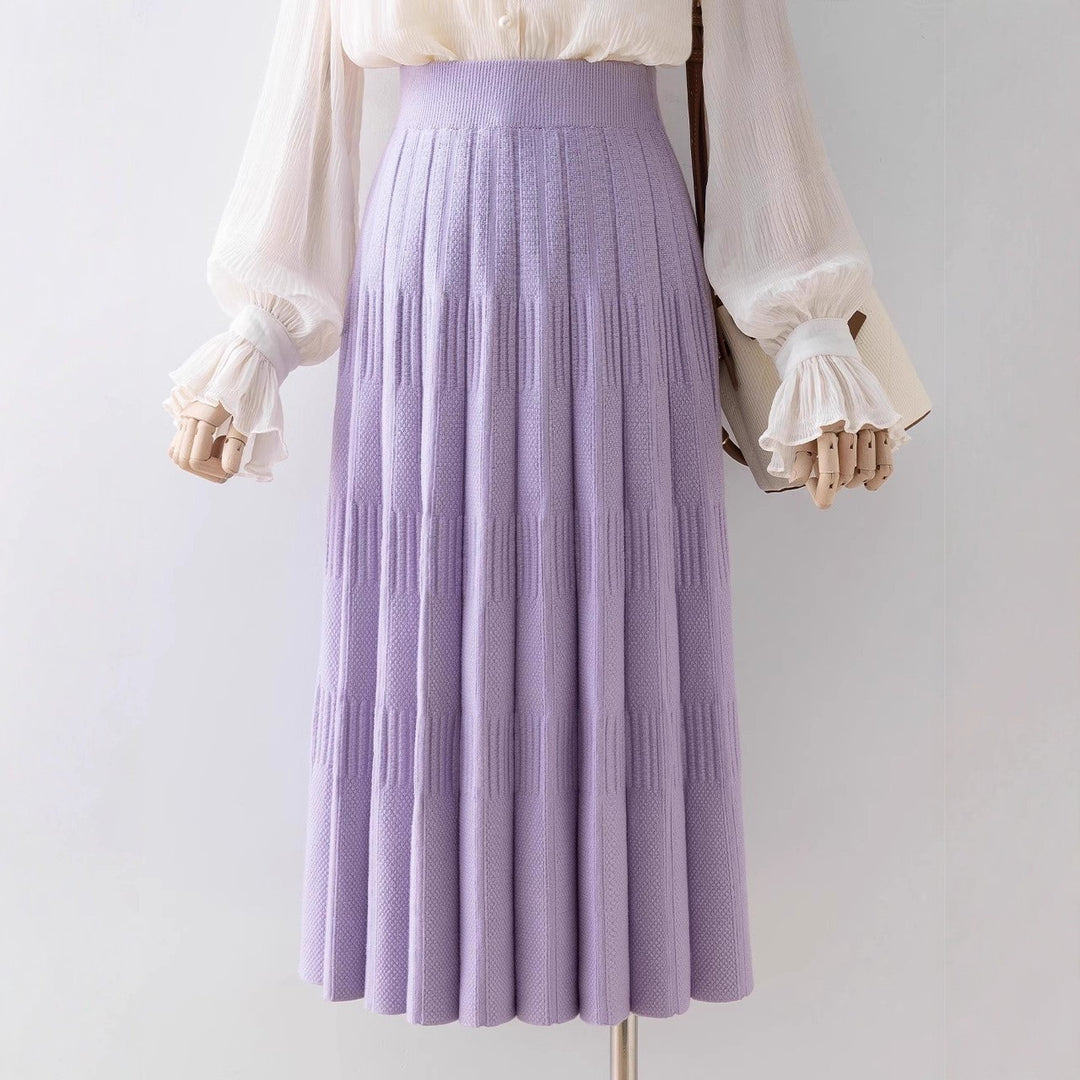 Ladies Elegant Pleated Midi Skirt with High Waist Mune Fashion