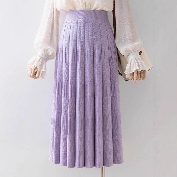 Ladies Elegant Pleated Midi Skirt with High Waist Mune Fashion