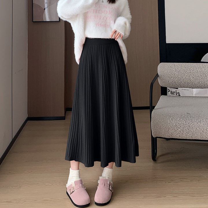 Ladies Elegant Pleated Midi Skirt with High Waist Mune Fashion