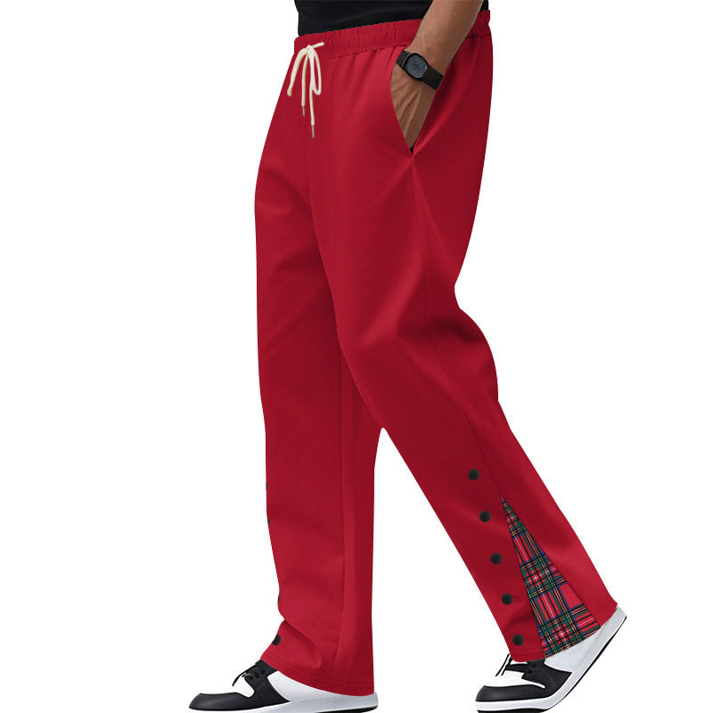 Men's nan Relax leisure pants with press stud side slits and tartan check insert Mune Fashion