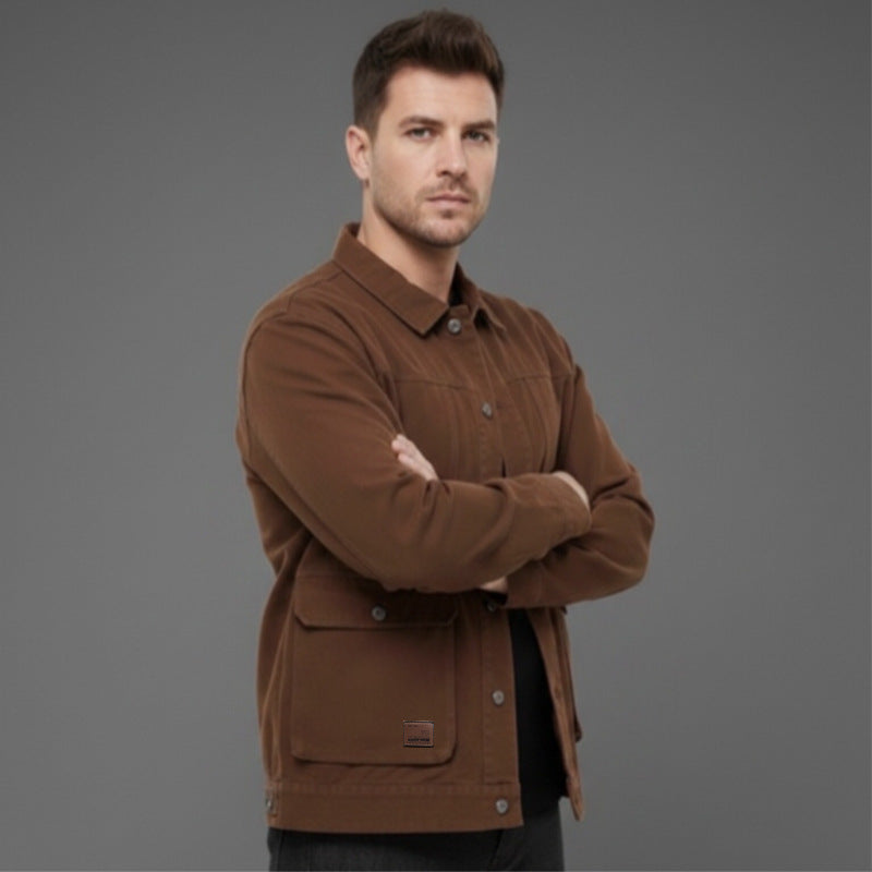 Men's Canvas Utility Overshirt with Large Flap Pockets and Relaxed Fit Mune Fashion