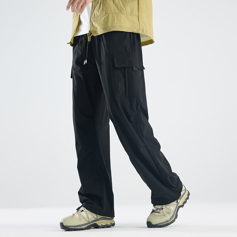 Men's Wide Tech Cargo Pants with Utility Pockets and Adjustable Waist Mune Fashion