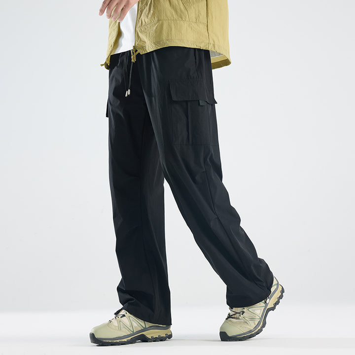 Men's Wide Tech Cargo Pants with Utility Pockets and Adjustable Waist Mune Fashion
