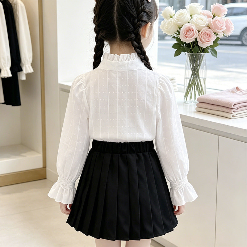 Girls elegant blouse with ruffle details and lace trim Mune Fashion