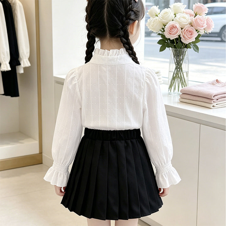 Girls elegant blouse with ruffle details and lace trim Mune Fashion