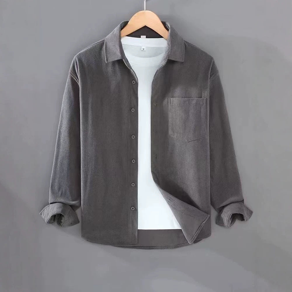 Men's Lightweight Fine Cord Shirt Jacket with Chest Pocket and Kent Collar Mune Fashion