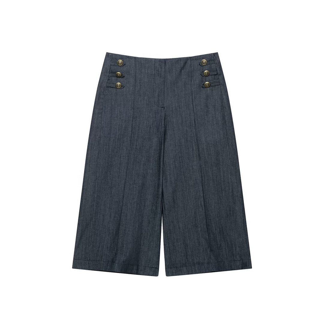 Ladies Bolero-style short jacket in vintage denim style with lace yoke and brass buttons Drune