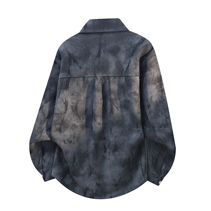 Men's oversized cord work shirt in batik look with snap button placket Mune Fashion